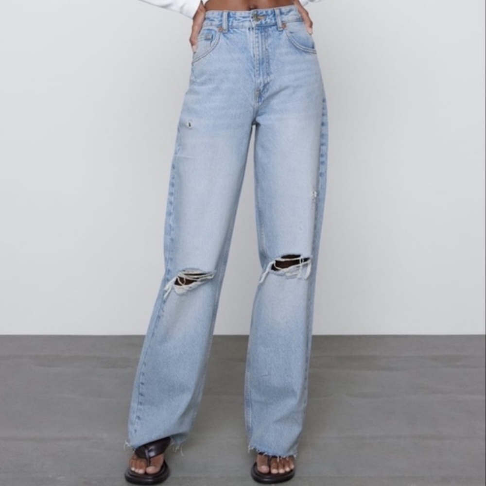 Brand New Zara Ripped Wide Leg Jeans size 10